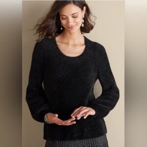 Soft Surroundings Ciara Sparkle Black Fuzzy Sweater Small Cozy Holiday Glam Soft